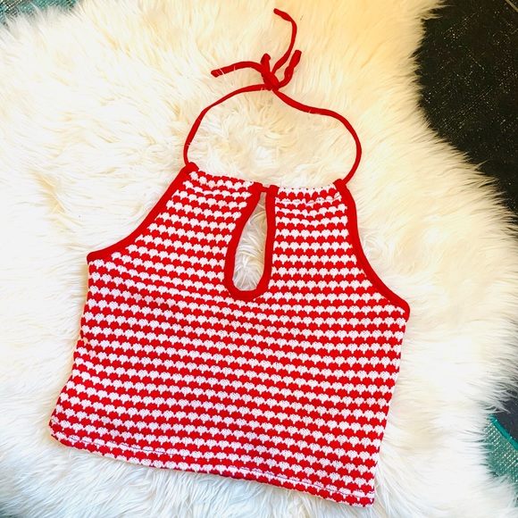 ZARA KNIT RED WHITE HALTER CROP TOP - Picture 10 of 10
